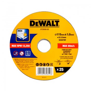 DISCO CORTE INOX 115X1MM 25UD DEWALT